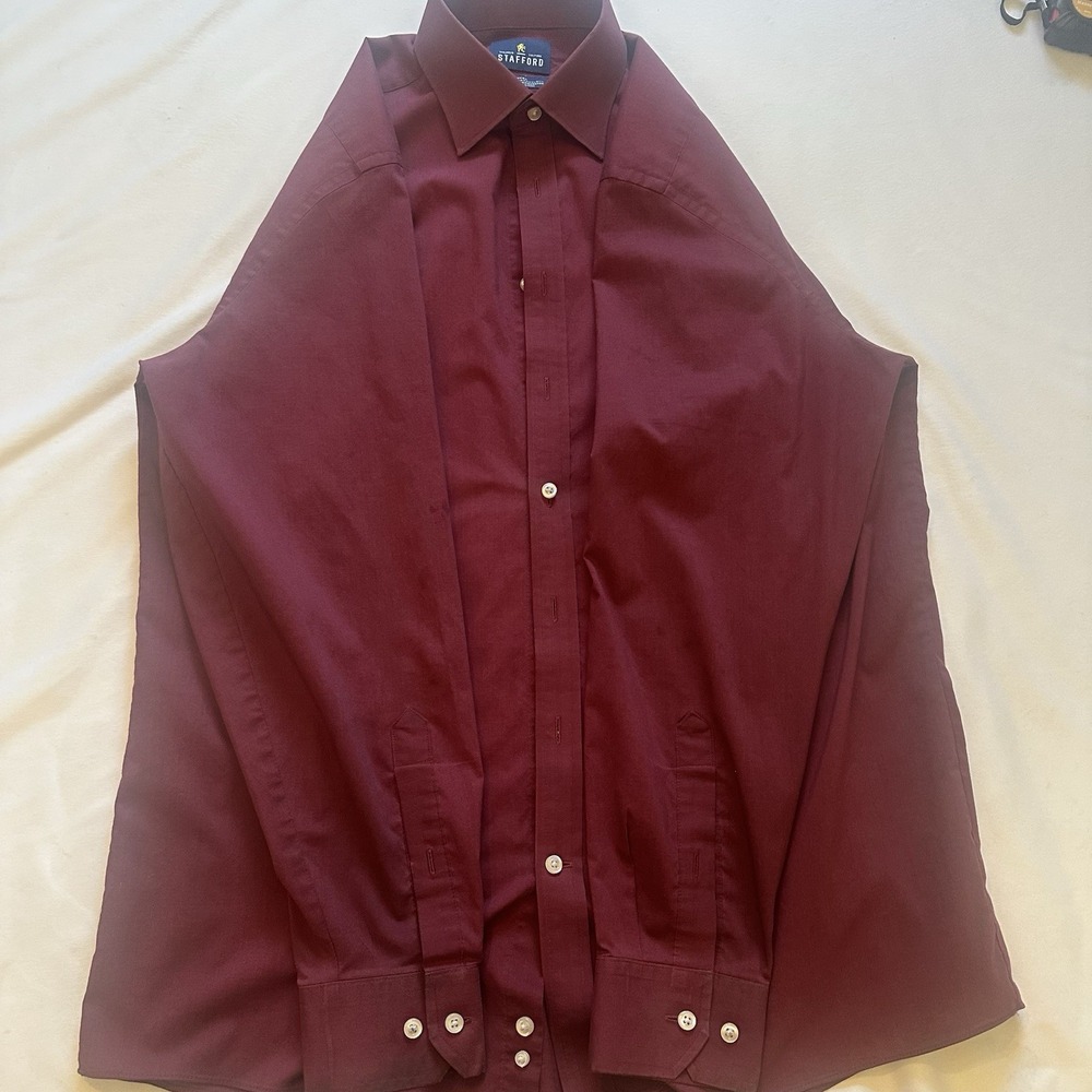 Stafford Travel Easy-Care Broadcloth Shirt‎ Burgundy 16.5 34/35 Regular Fit